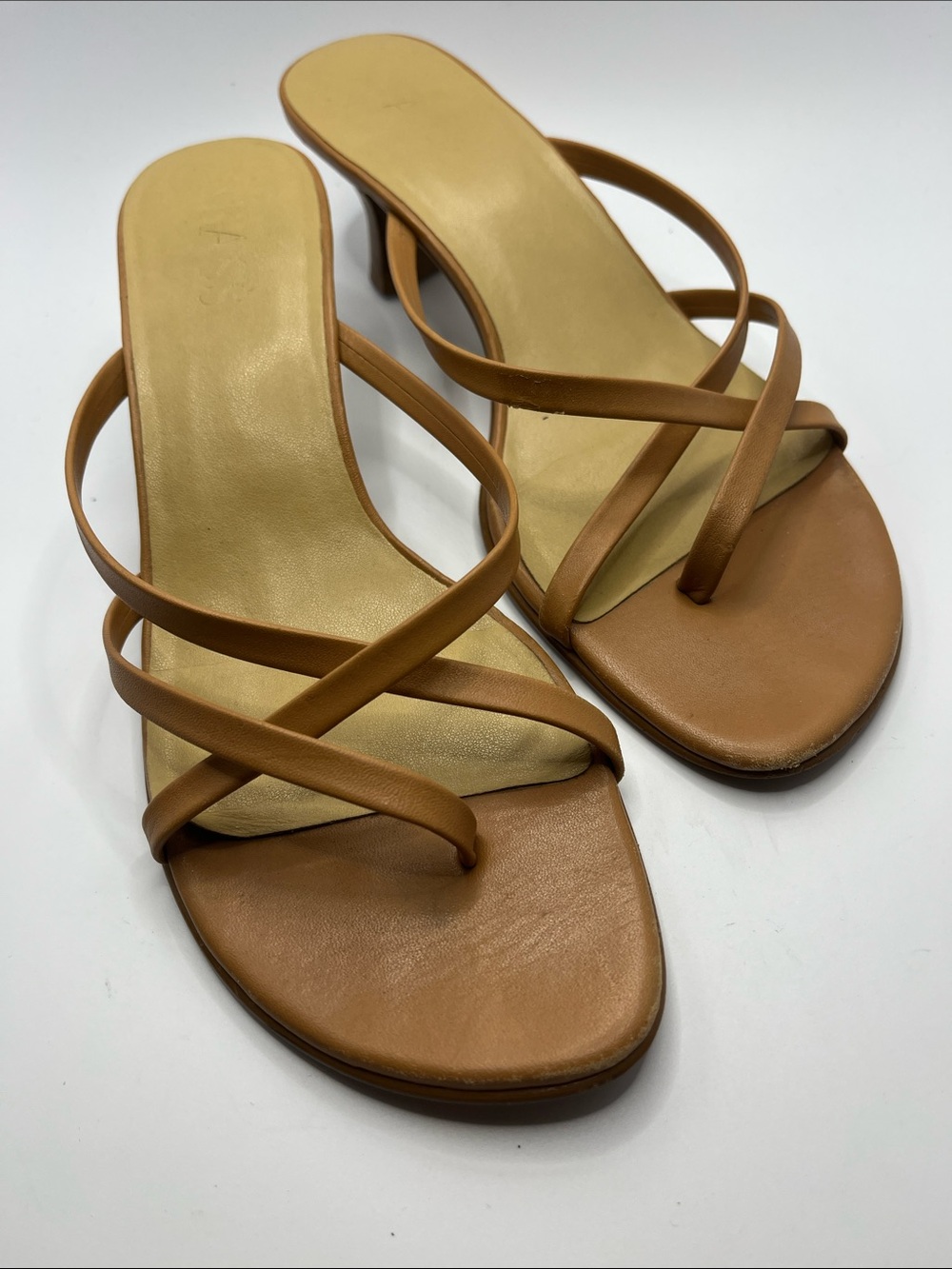 Bass Tan Crisscross Strap Slide Mules